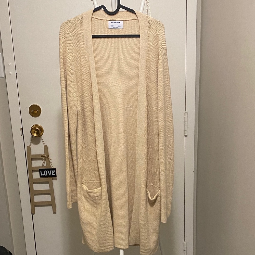 Old Navy Beige Open Front Long Cardigan with 2 pockets